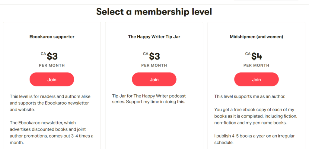 Patreon for fiction authors: Patty Jansen Patreon tiers
